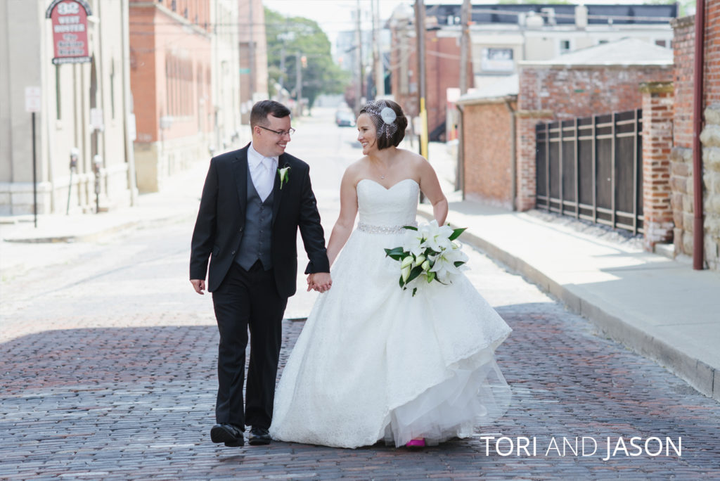tori-jason | Jessica Miller Photography bride and groom walking on a brick road