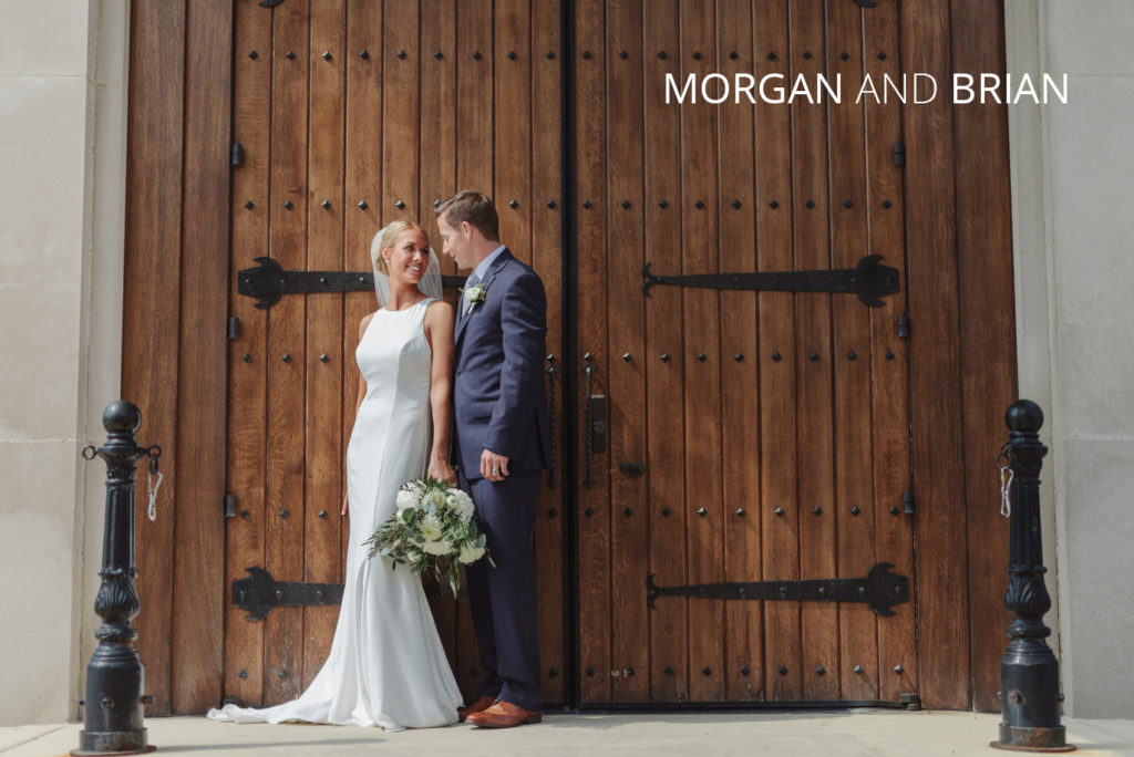 morgan and brian wedding | Jessica Miller Photography morgan and brian smiling outside of church doors