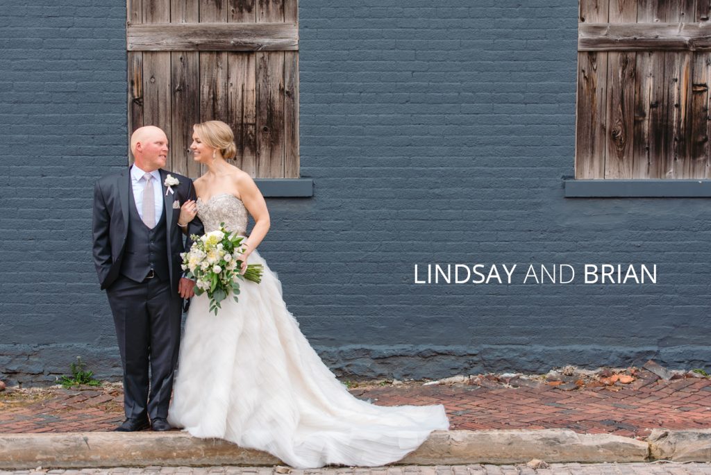 Lindsay and Brian | Jessica Miller Photography Lindsay and Brian on their wedding day outside of High LIne Car House