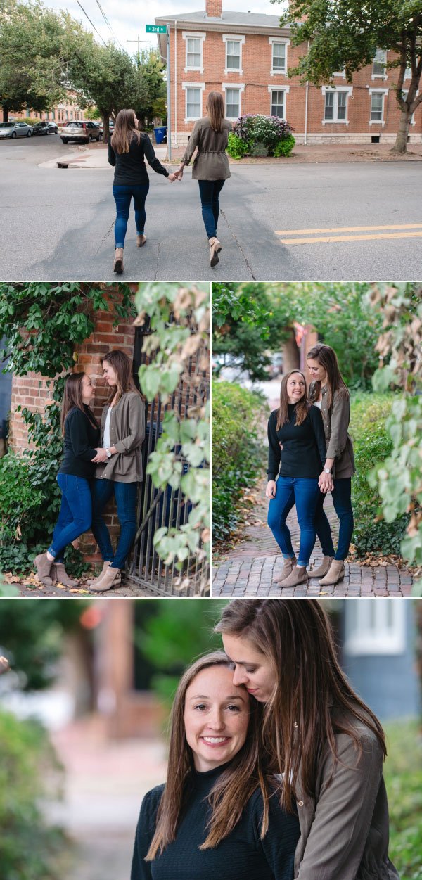 two women walking the streets of german village