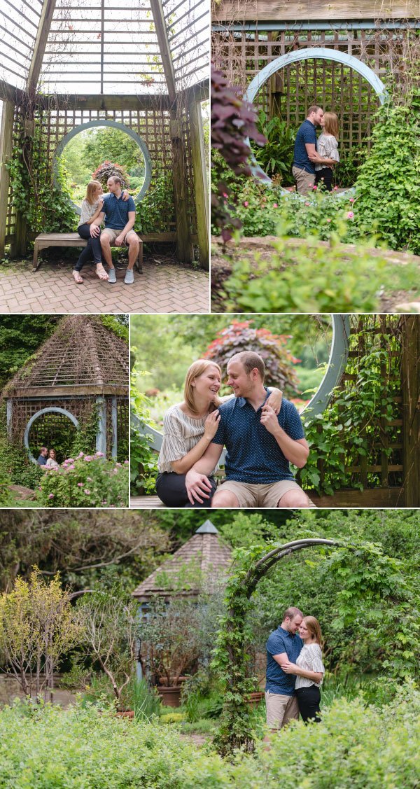 a couple walking through inniswood garden