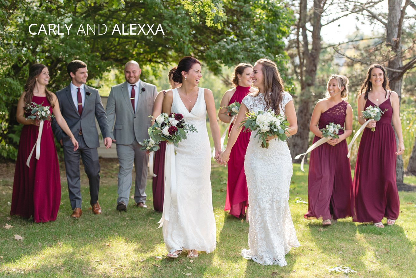 Carly and Alexxa walking on their wedding day