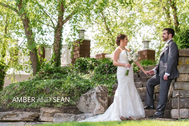 sean and amber outside on their wedding day