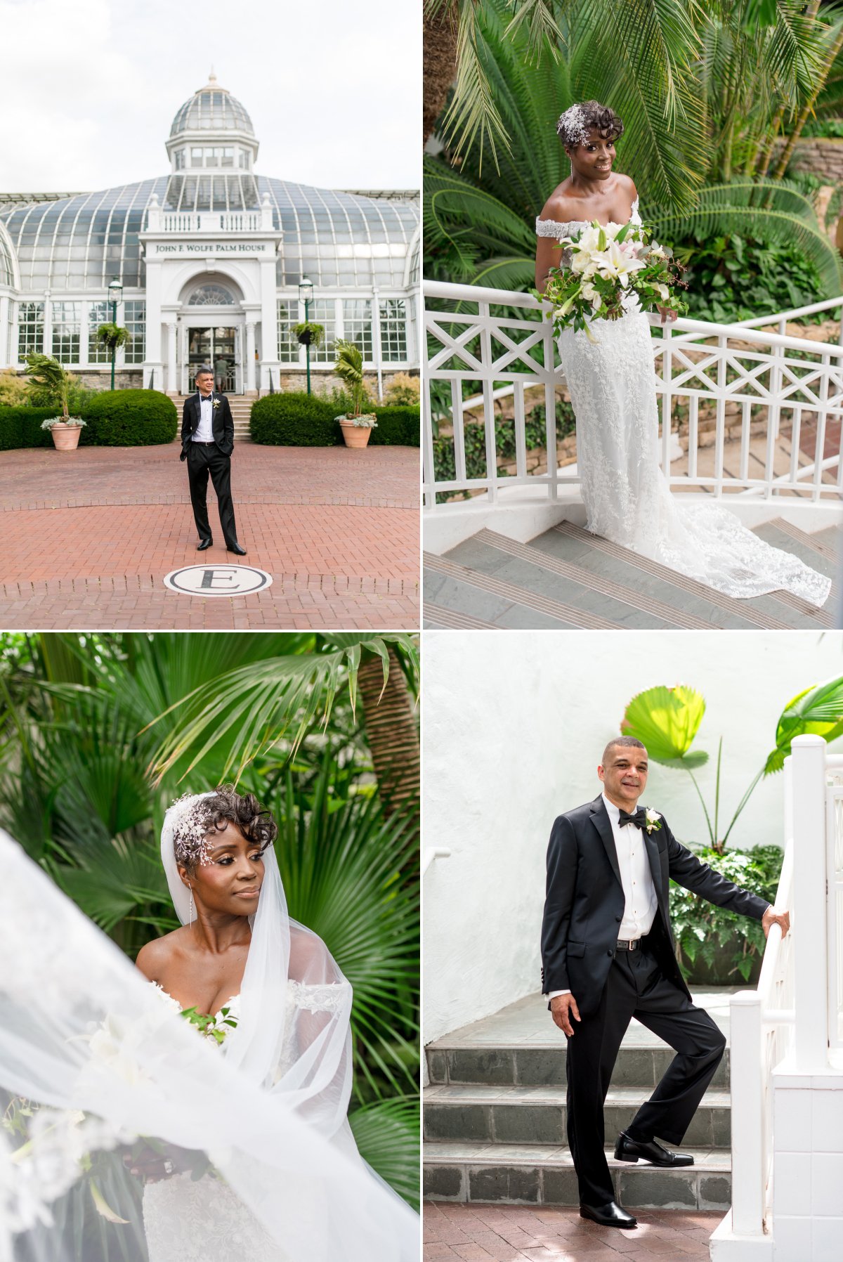 Bride and groom take portraits at the Franklin Park Conservatory 