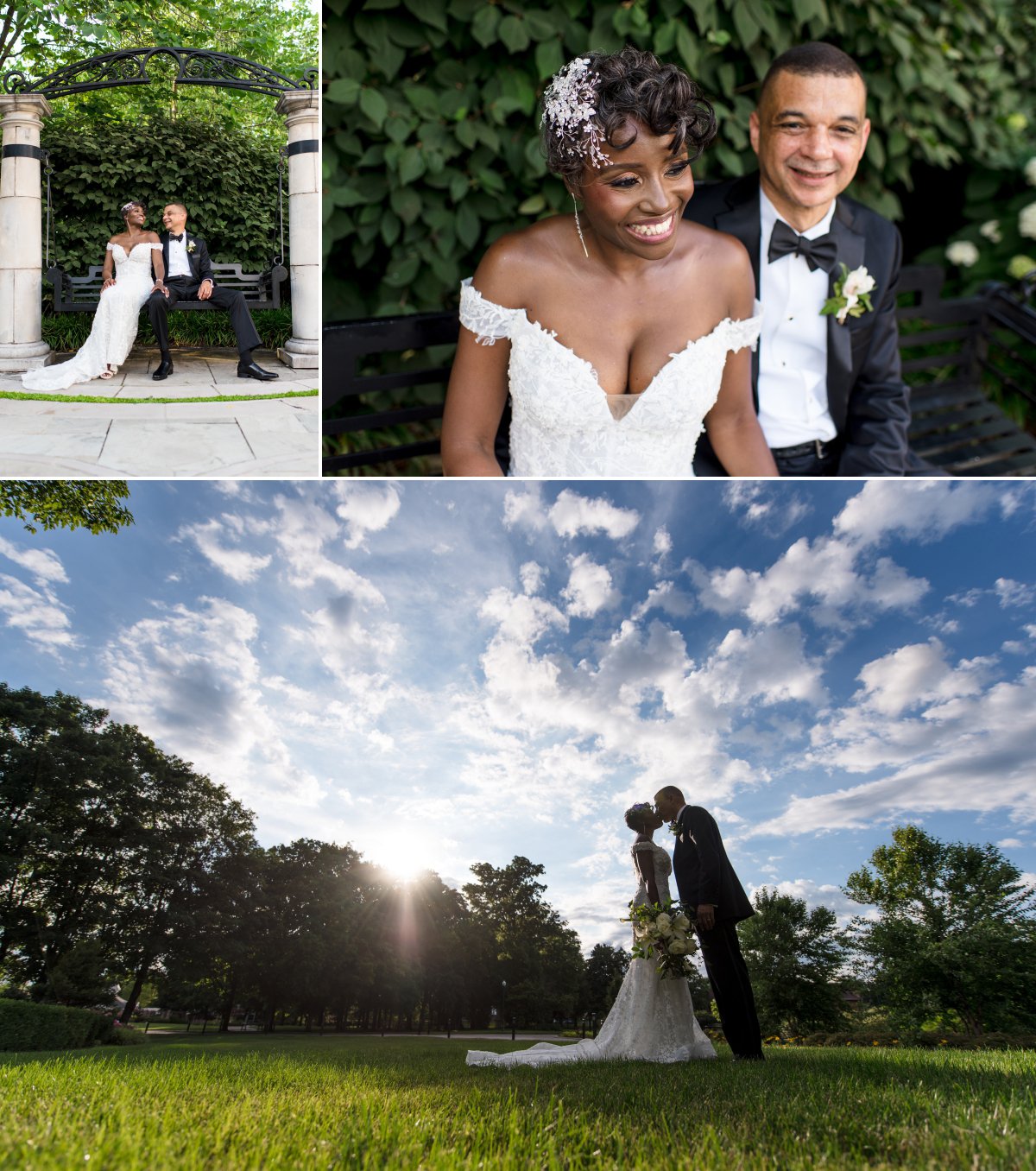 bride and groom kiss in the sun