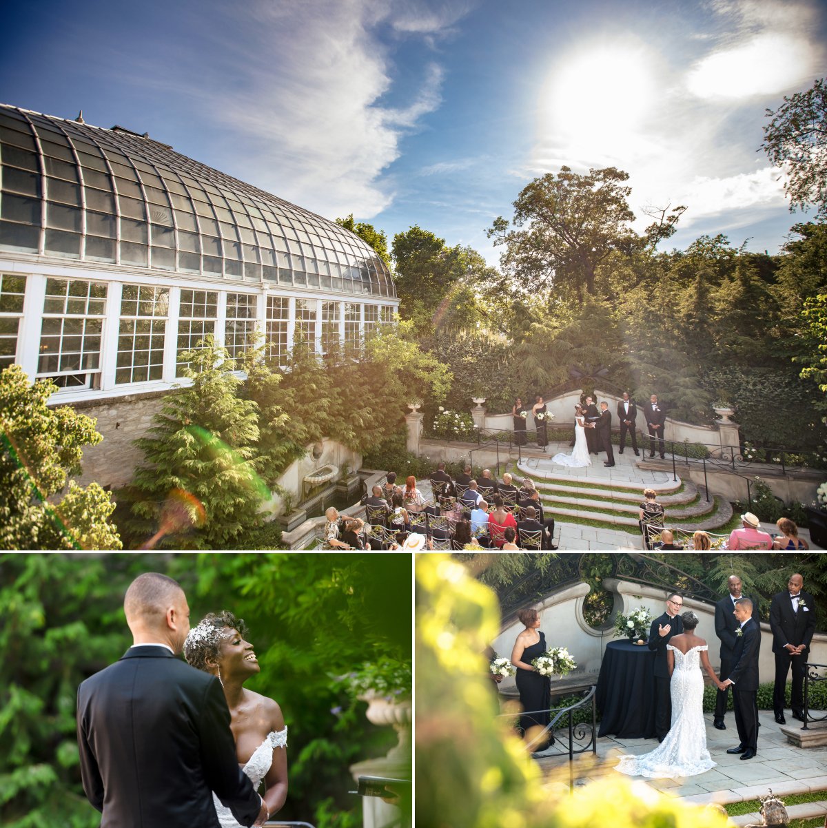 arial shot of a wedding ceremony at the Franklin Park Conservatory Brides garden