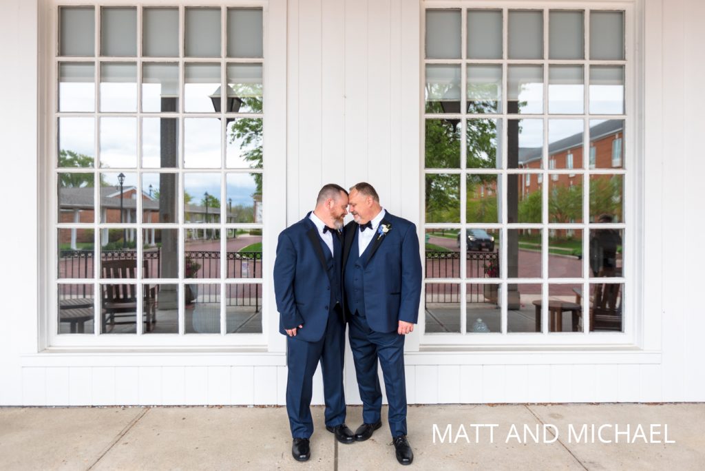 nationwide hotel LGBTQ wedding | Jessica Miller Photography Two grooms touching foreheads