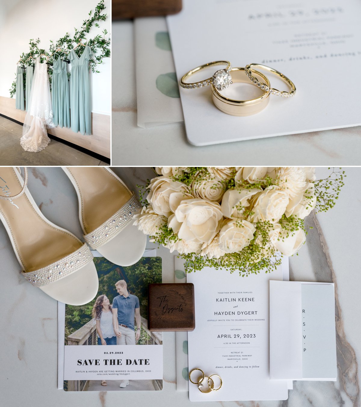 cream and sage wedding details