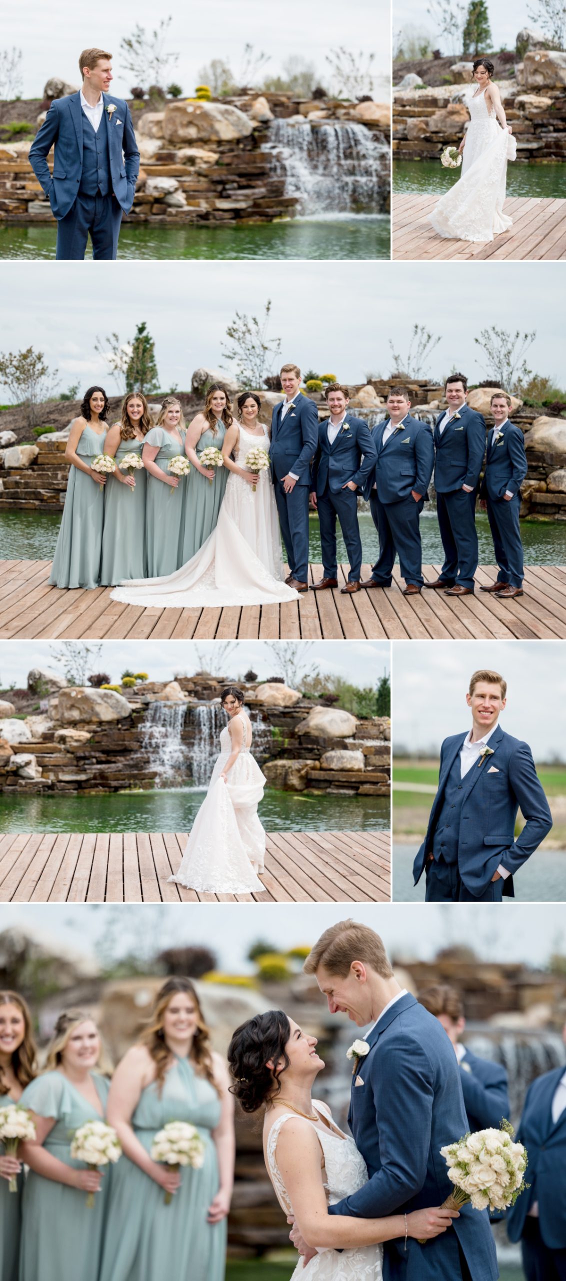 wedding party in front of waterfall