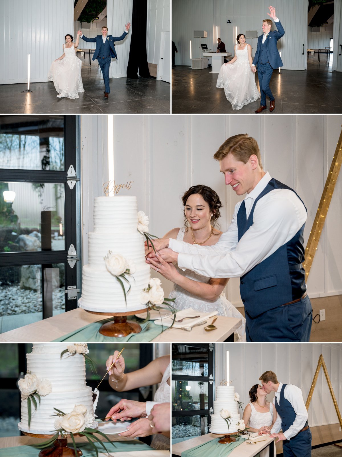 bride and groom walk into reception