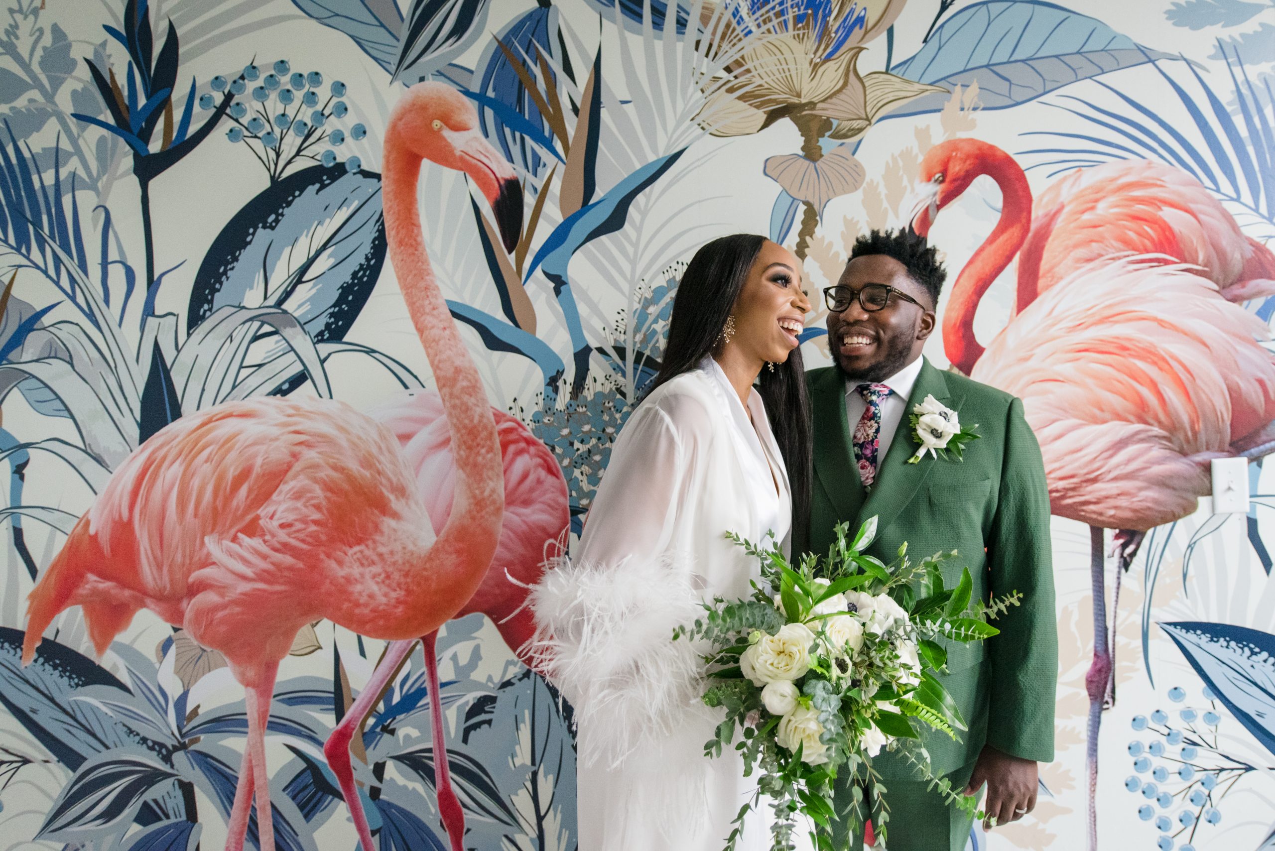Columbus bride and groom laughing